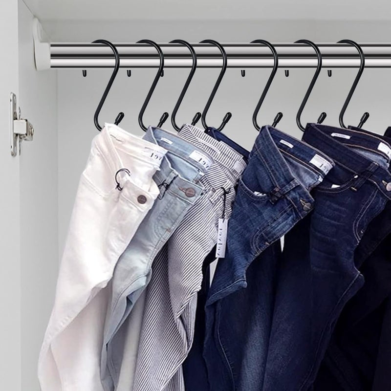 HiGift 18 Pack Large S Hooks for Hanging, 4-1/2 inch Heavy Duty Rust-Free Closet S Hook, Metal Non Slip Rubber Coated S Hooks Black for Hanging Clothes Jeans Plants Bag Belt Pan Pot Cup Towels Basket Tools - Image 3